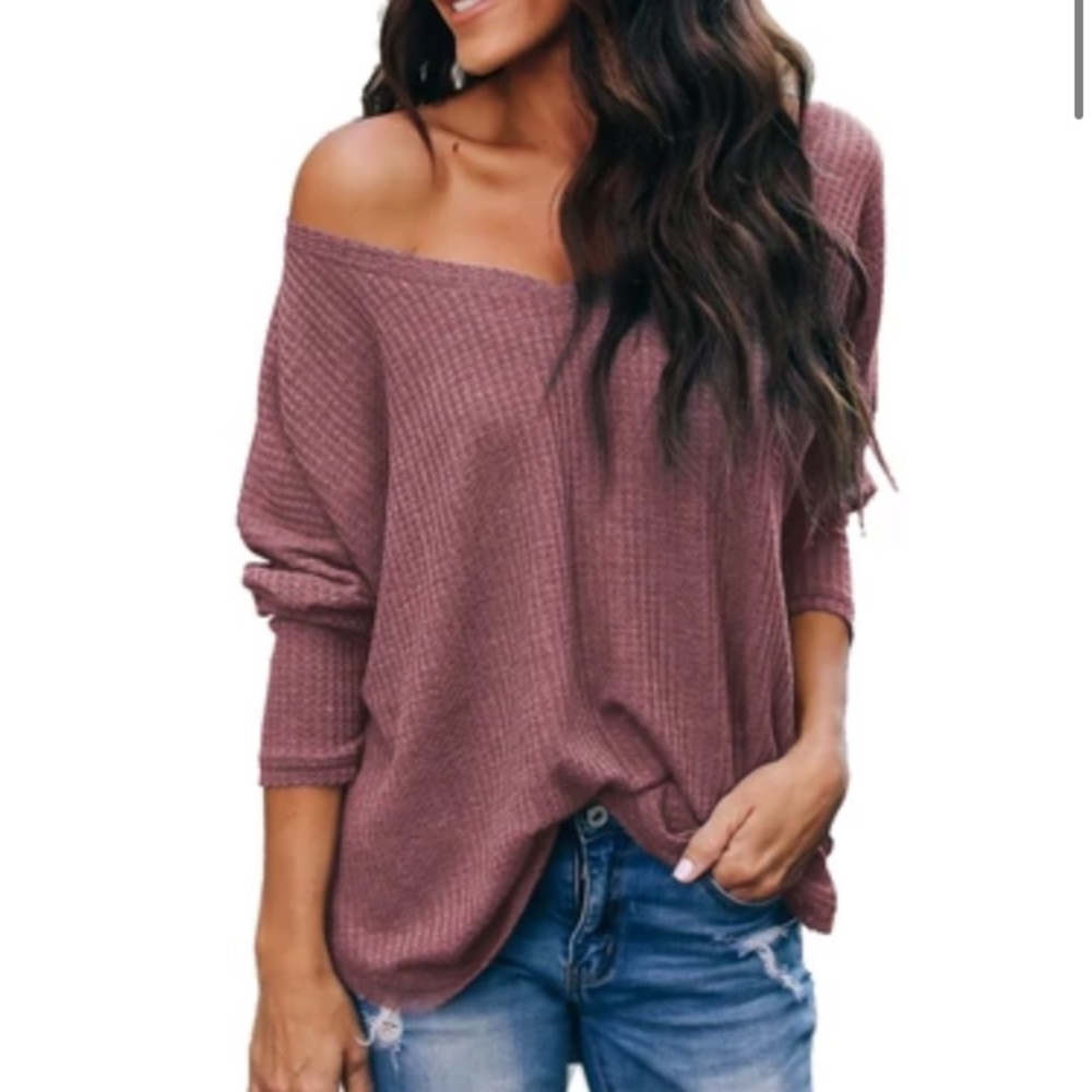 V-neck Off-Shoulder Batwing Sleeve Sweater